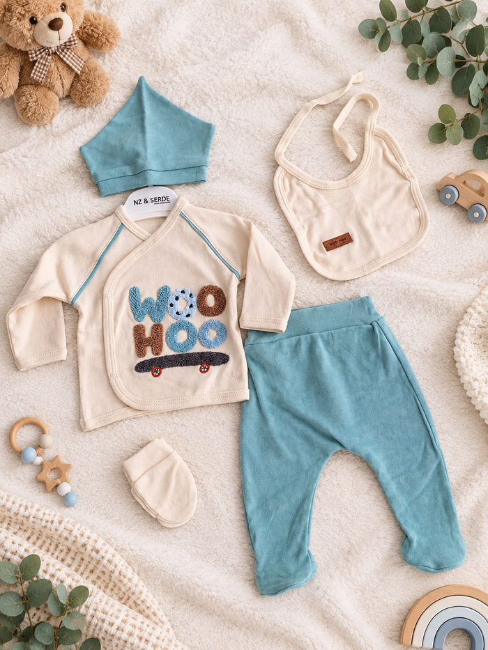 5-delige Babyset “Little Teddy” – Knuffelzacht & Stijlvol