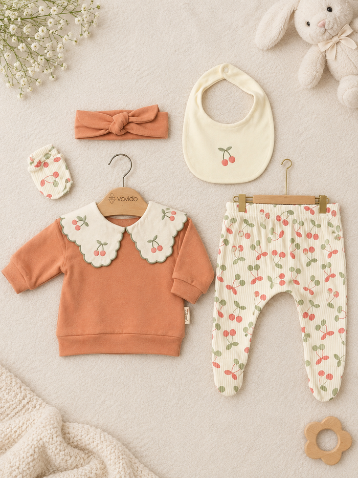 5-Delige Babysetje met Kersenprint – Zacht & Schattig