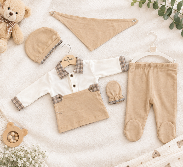 5-delige Beige Babyset – Elegant & Lief