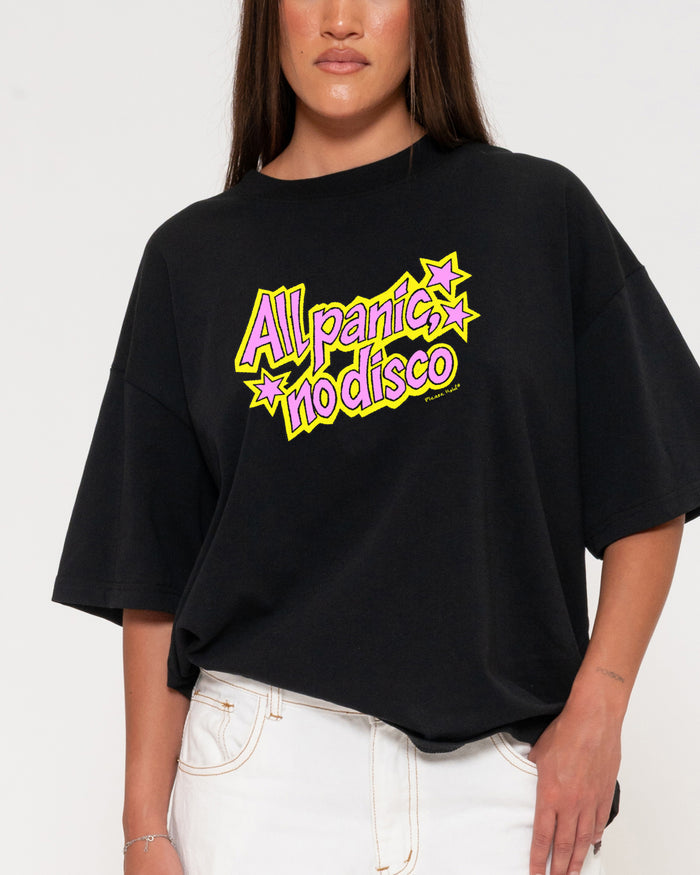 All Panic, No Disco Black Boxy Crop Tee