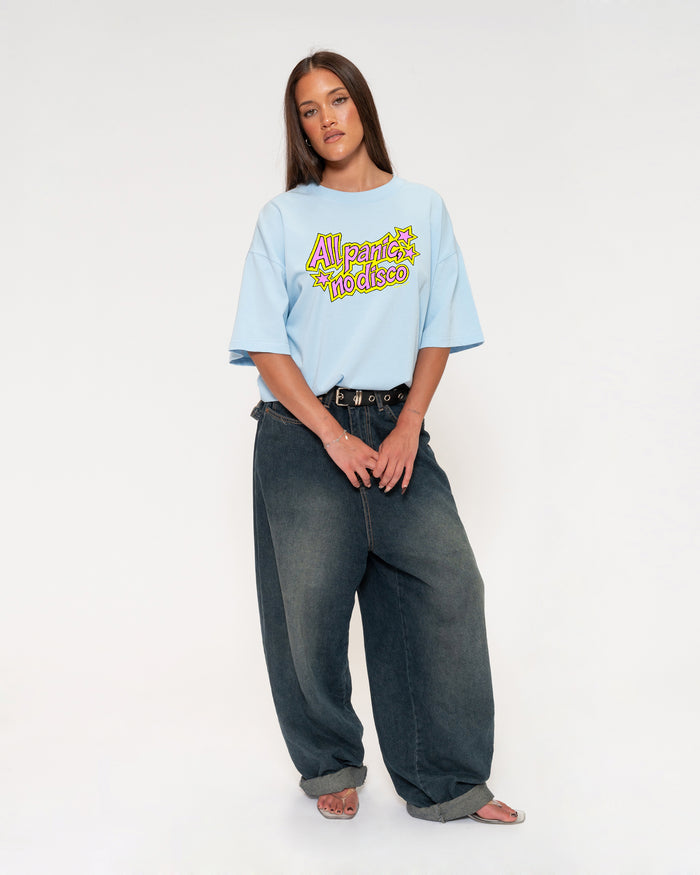 All Panic, No Disco Blue Boxy Crop Tee