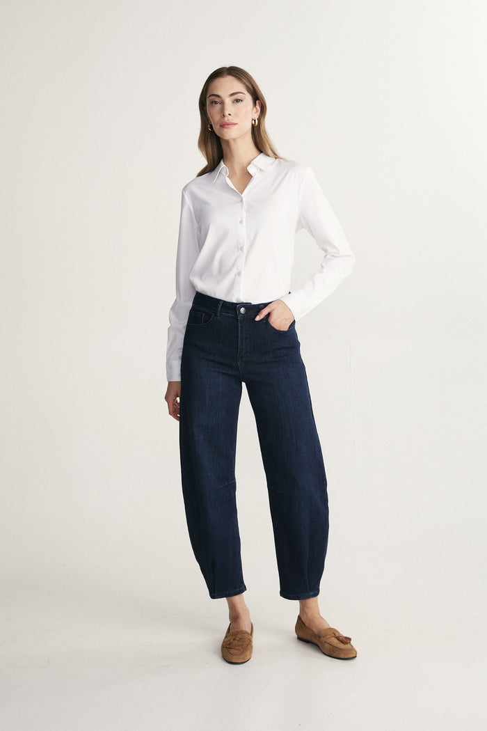 Barrel jeans with pleated hem