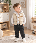 Beige Jongenssetje met Bodywarmer – 4-Delige Casual Set