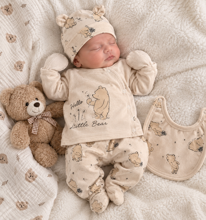 Beige Little Bear babyset 5-delig maat 56-62