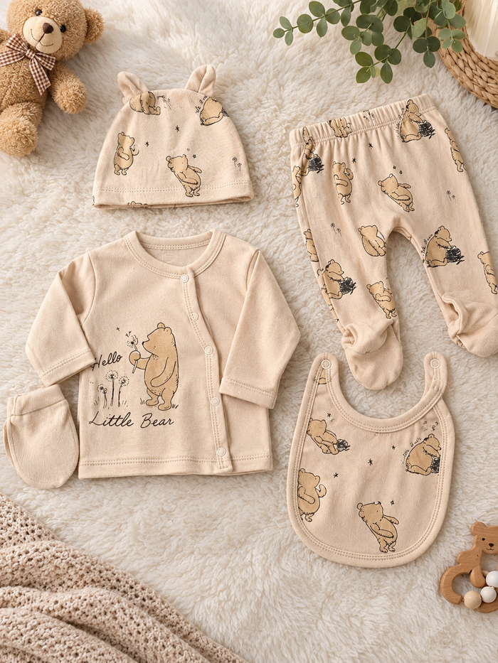 Beige Little Bear babyset 5-delig maat 56-62