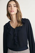 blouse with ruffle and smocking sleeve