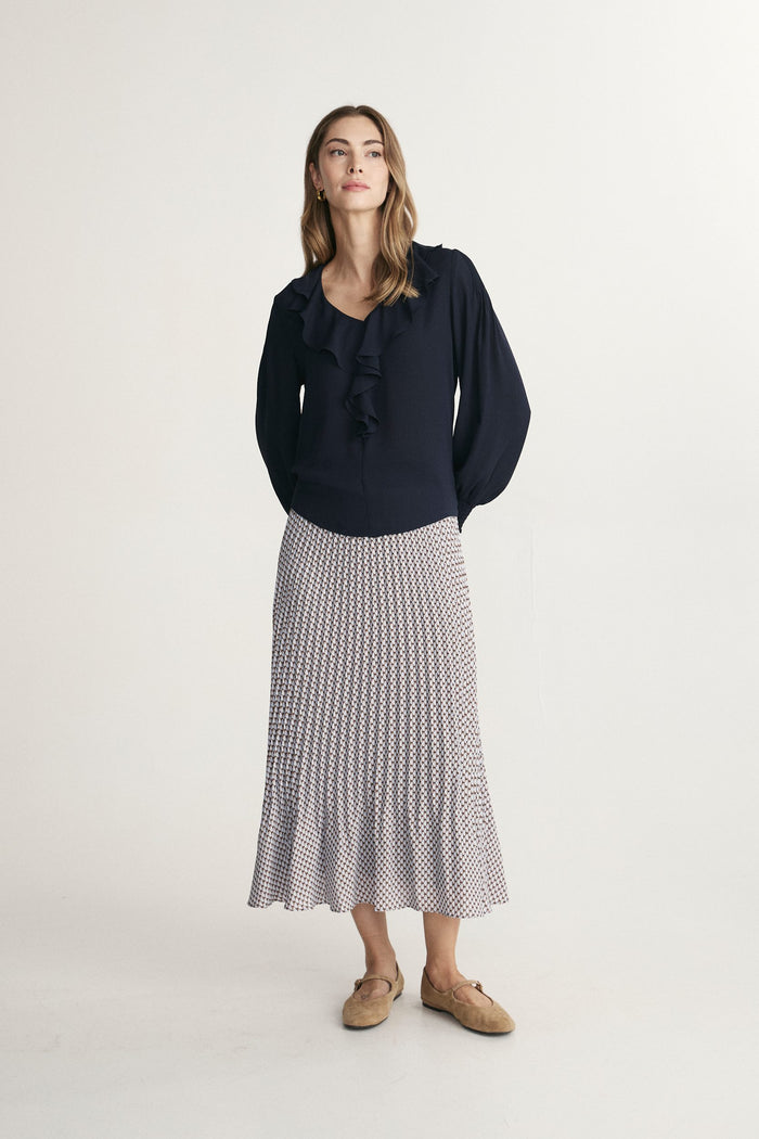 blouse with ruffle and smocking sleeve