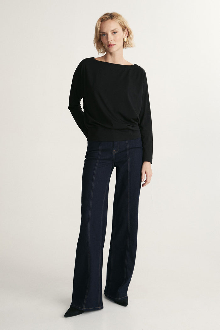 Boat-neck dolman-sleeve top