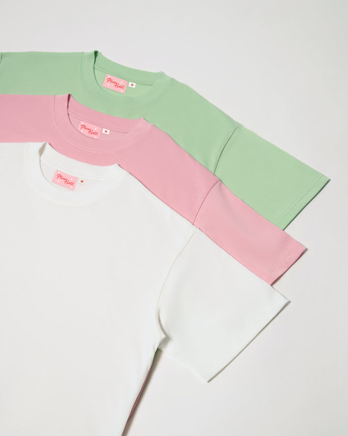 Boxy Tee 3-Pack: White, Pink, Pistachio