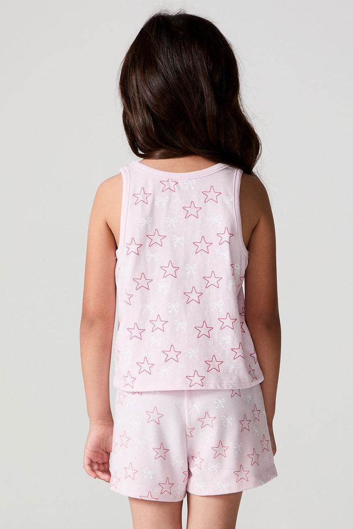 Back view of a girl wearing the Chaser Check Bow Tank on a neutral background with arms at her sides