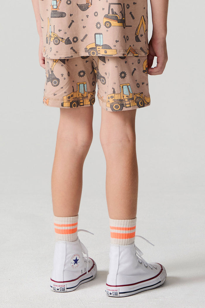 Back view of a boy wearing the Chaser Construction Days Shorts on a neutral background