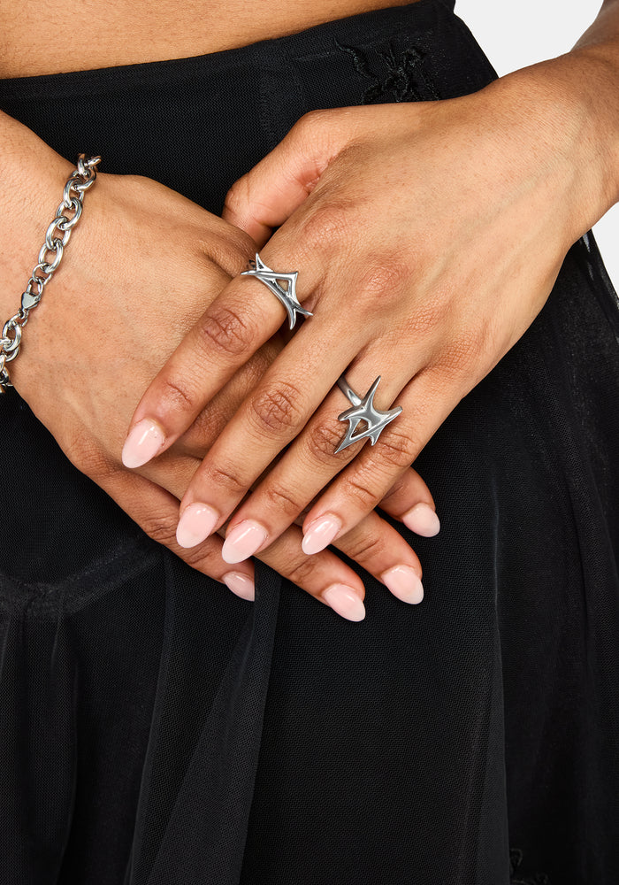 Crixel Spike Stainless Steel Rings Set of 2