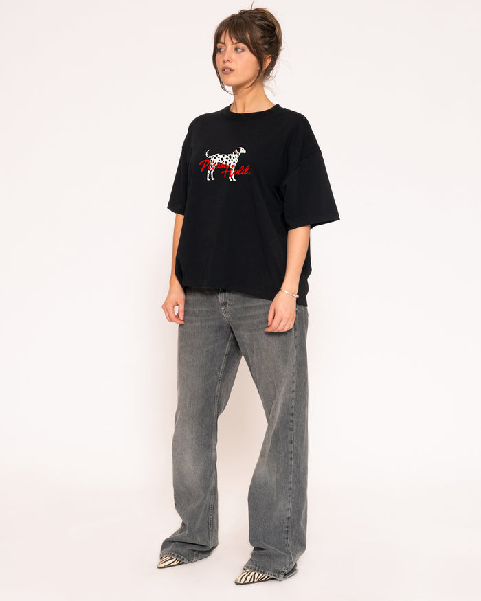 Dalmatian Black Boxy Crop Tee