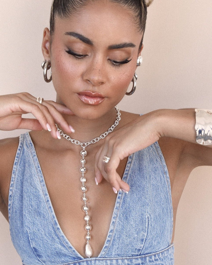 Deep Drop Pearl Lariat Necklace