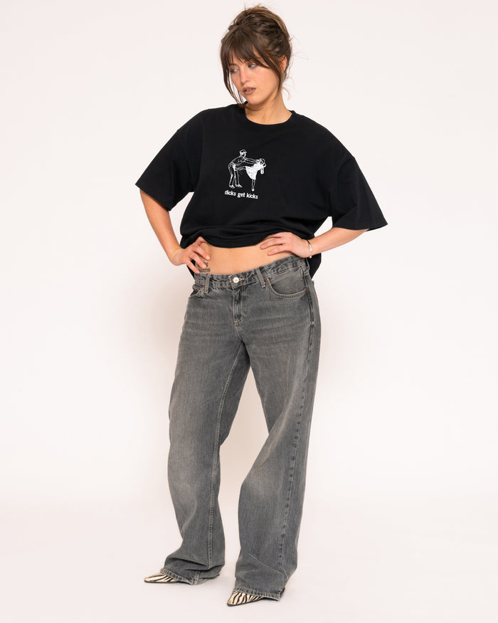 Dicks Get Kicks Black Boxy Crop Tee