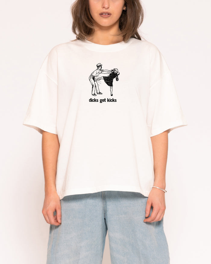 Dicks Get Kicks White Boxy Crop Tee