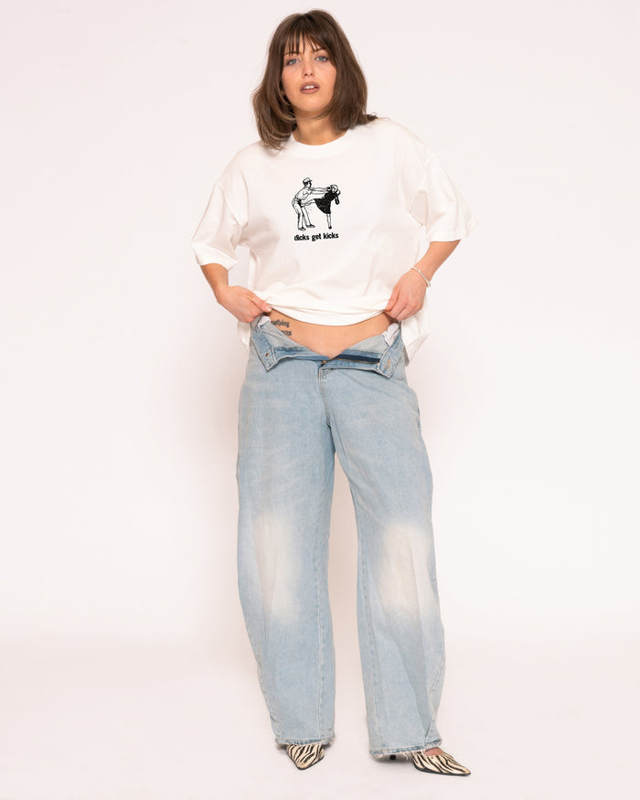 Dicks Get Kicks White Boxy Crop Tee