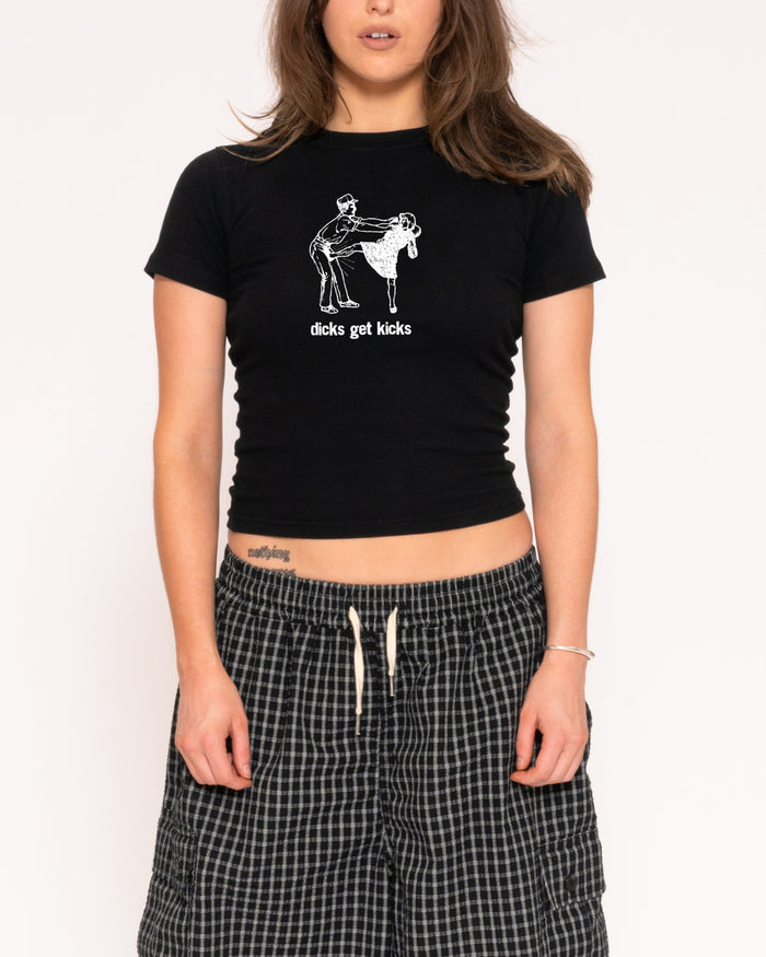 Dicks Get Kicks Black Longline Baby Tee