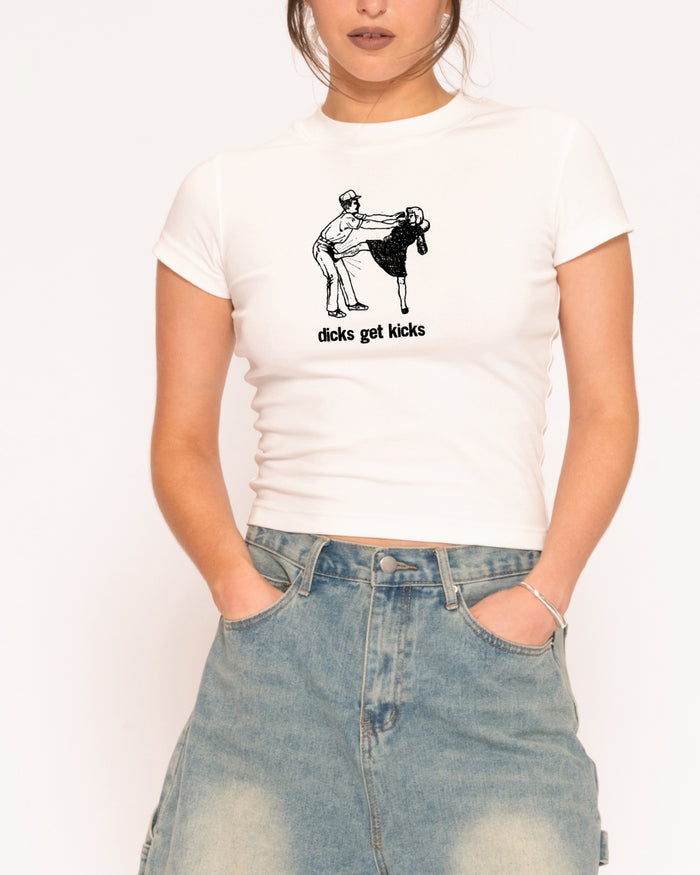 Dicks Get Kicks White Longline Baby Tee