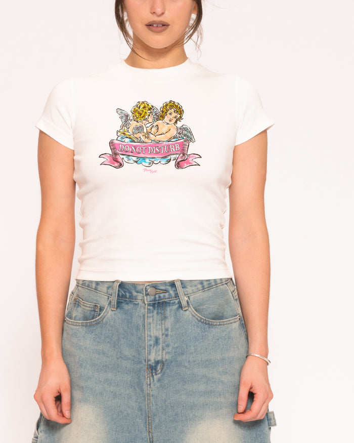 Do Not Disturb White Longline Baby Tee