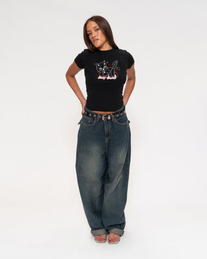 Drop Dead Black Longline Baby Tee