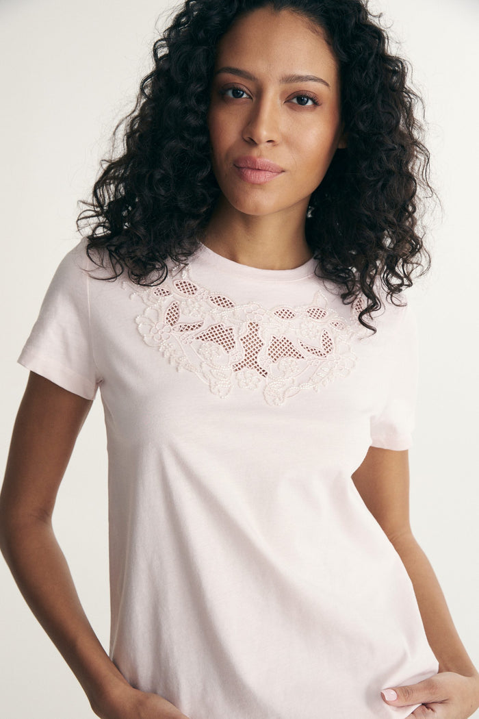 Embroidered neckline t-shirt