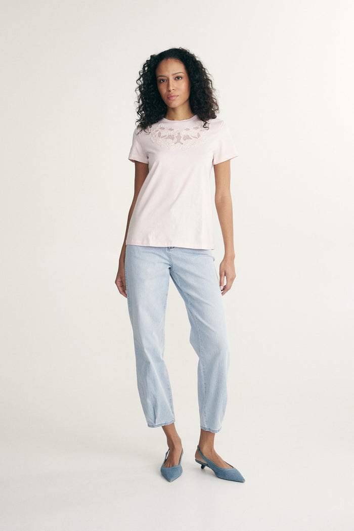 Embroidered neckline t-shirt