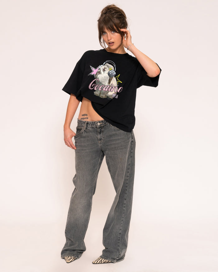 Euphoria Bunny Black Boxy Crop Tee