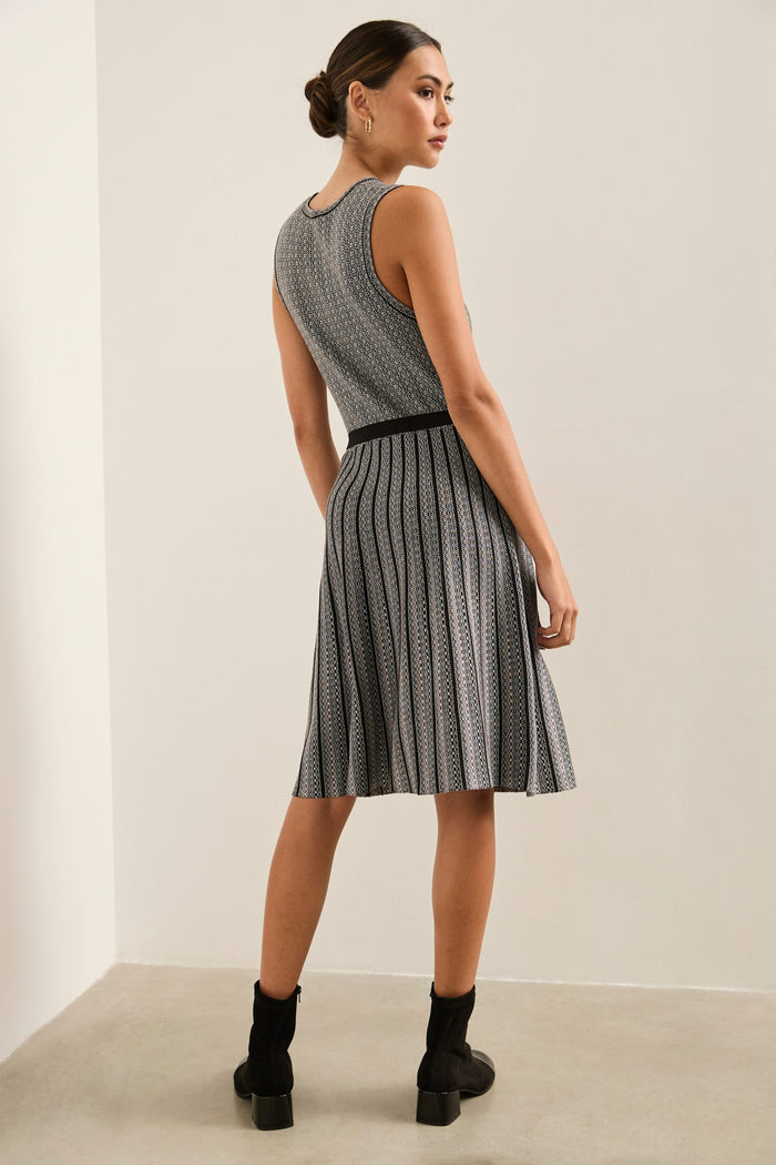 Fit & Flare Jacquard Dress With Sash