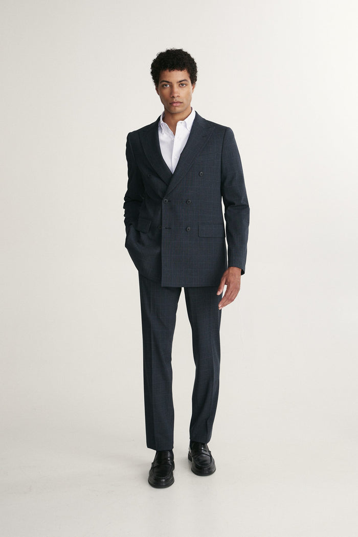 Fitted double breast check blazer