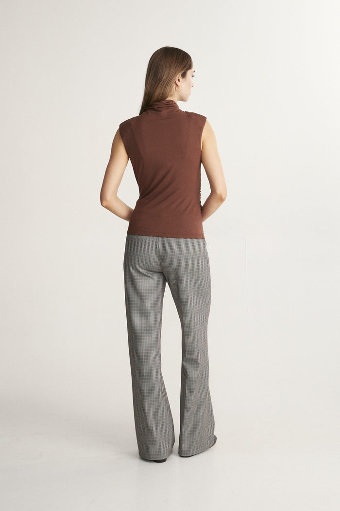 Fitted mock neck jersey top with shirring