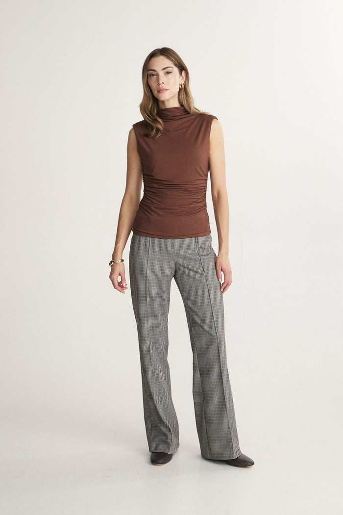 Fitted mock neck jersey top with shirring