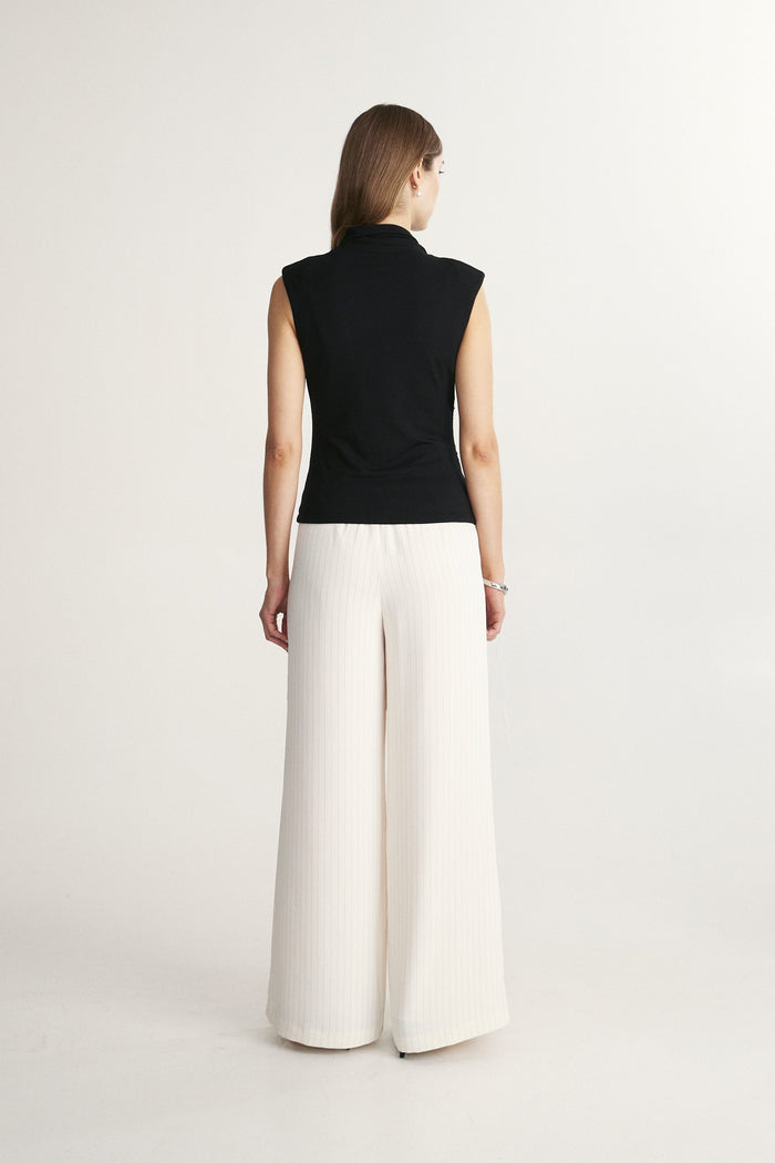 Fitted mock neck jersey top with shirring
