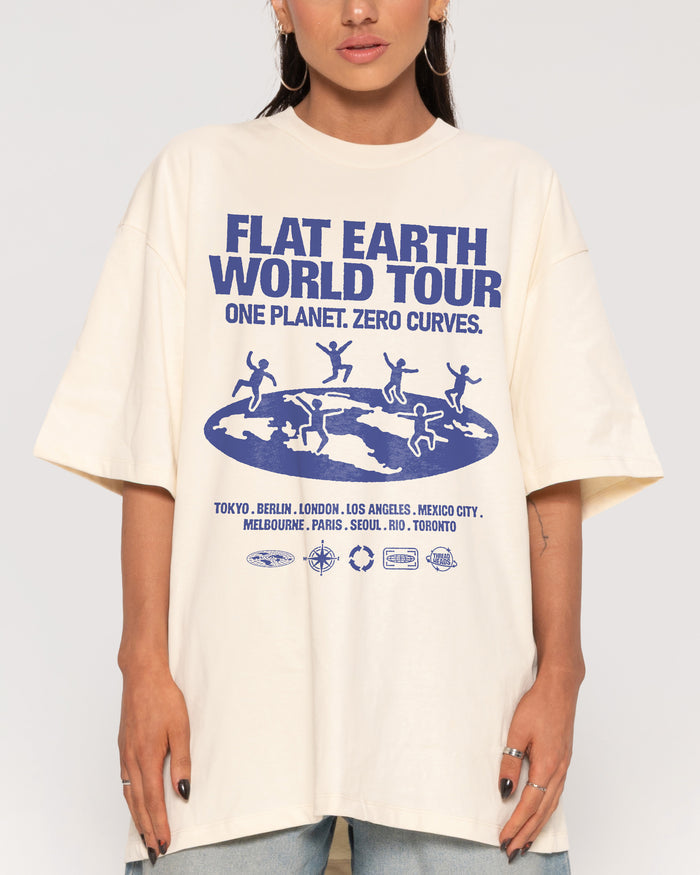 Flat Earth World Tour Natural Oversized Tee