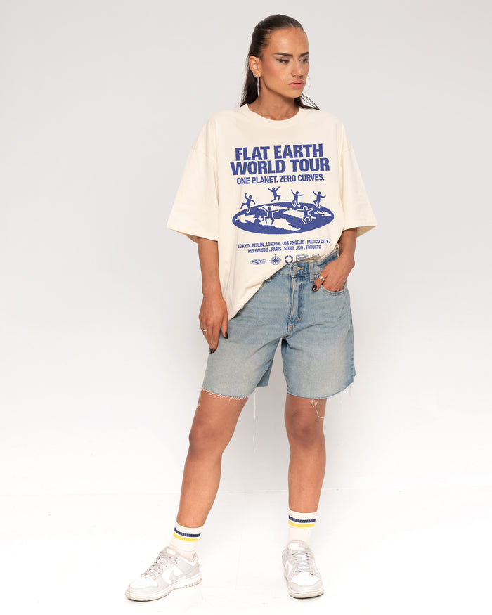 Flat Earth World Tour Natural Oversized Tee