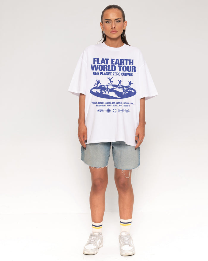 Flat Earth World Tour White Oversized Tee