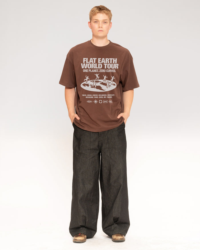 Flat Earth World Tour Brown Oversized Tee