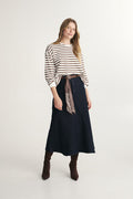 Fluid flared denim skirt