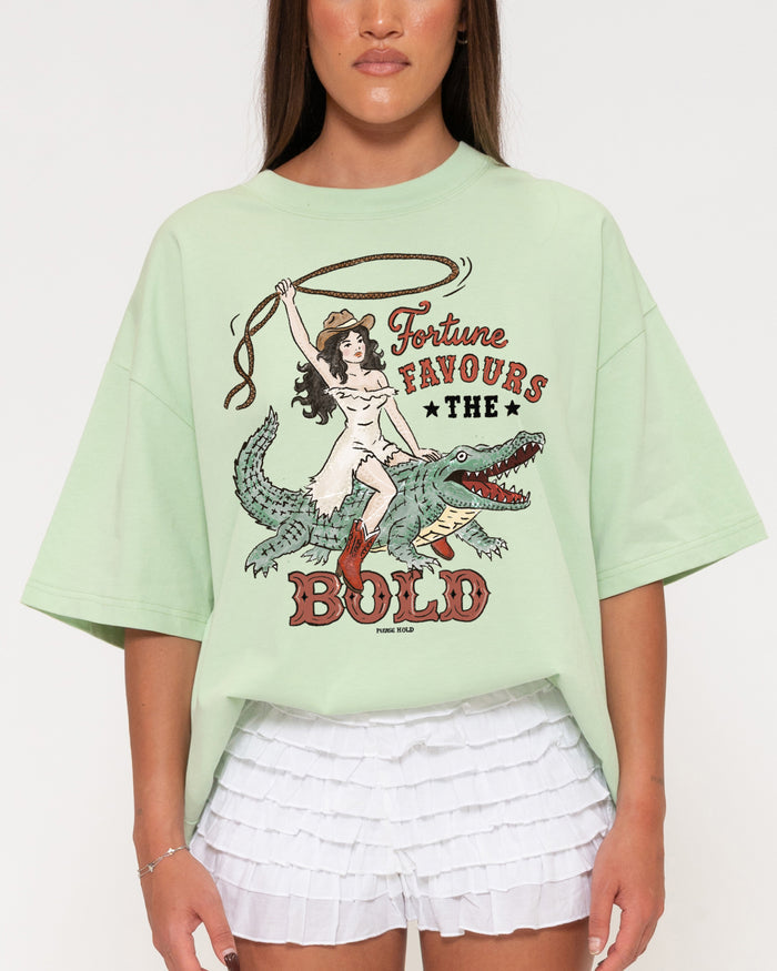 Fortune Favours The Bold Green Boxy Crop Tee