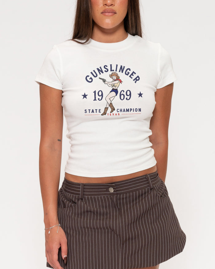 Gunslinger White Longline Baby Tee