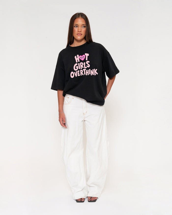 Hot Girls Overthink Black Boxy Crop Tee