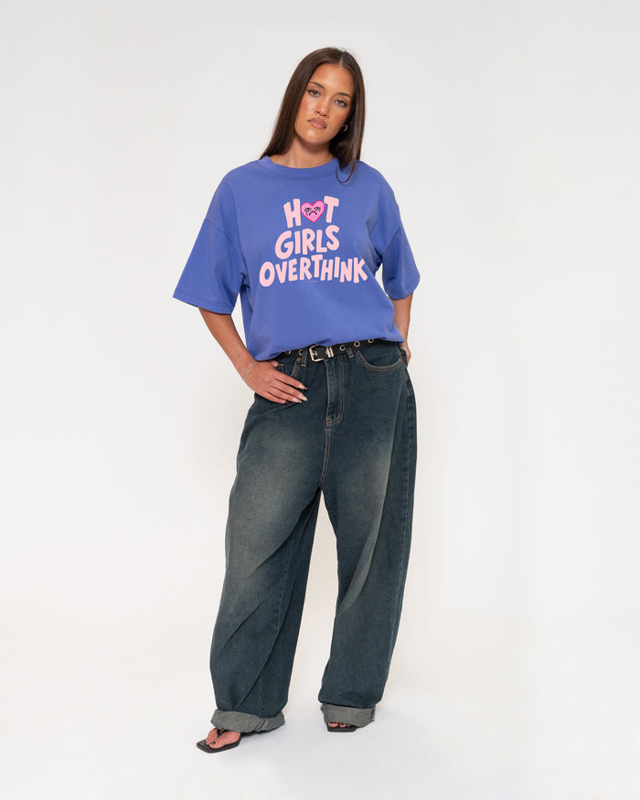 Hot Girls Overthink Purple Boxy Crop Tee