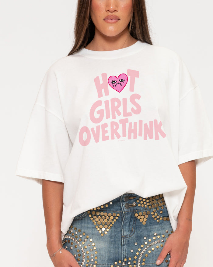 Hot Girls Overthink White Boxy Crop Tee