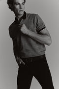 Houndstooth zip polo