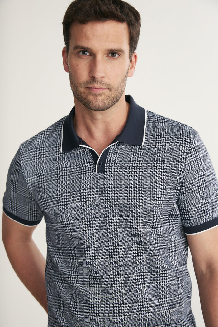 Houndstooth zip polo