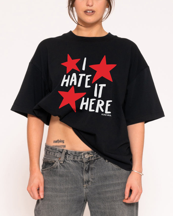 I Hate It Here Black Boxy Crop Tee