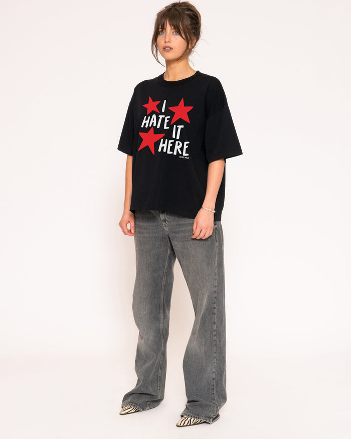 I Hate It Here Black Boxy Crop Tee