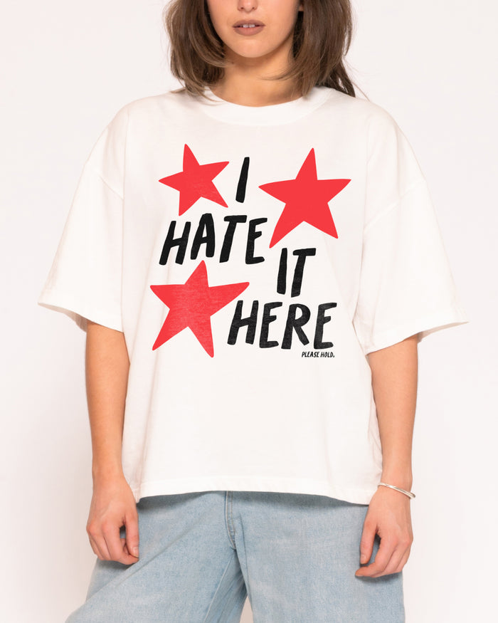 I Hate It Here White Boxy Crop Tee