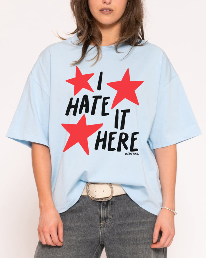 I Hate It Here Blue Boxy Crop Tee