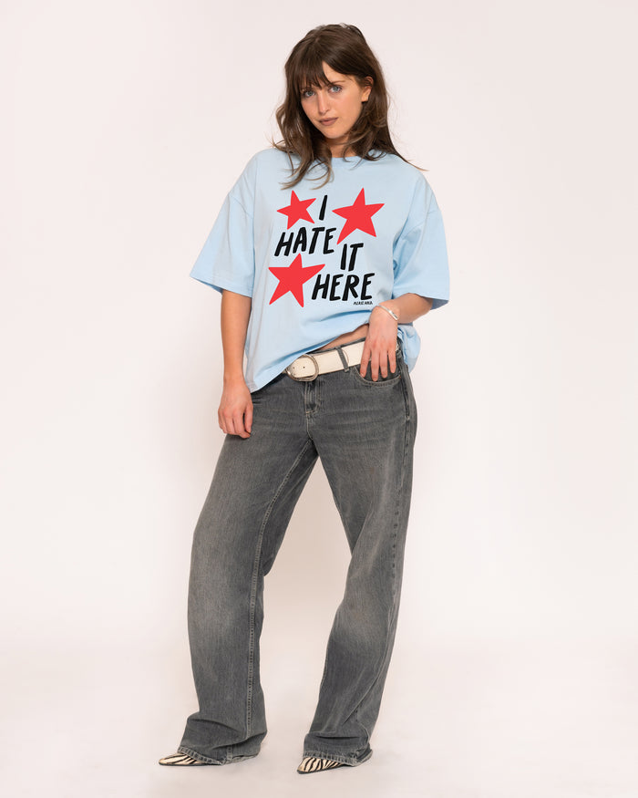 I Hate It Here Blue Boxy Crop Tee
